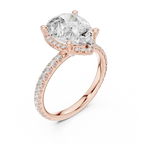 Pear Cut Hidden Halo Engagement Ring with Pavé Band in 14K Yellow Gold