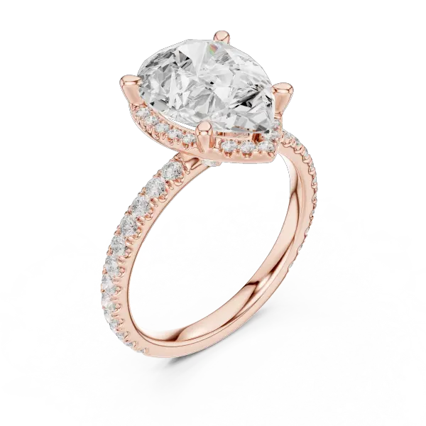 Pear Cut Hidden Halo Engagement Ring with Pavé Band in 14K Yellow Gold