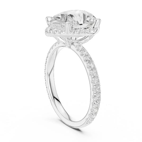 Pear Cut Hidden Halo Engagement Ring with Pavé Band in 14K Yellow Gold