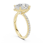 Pear Cut Hidden Halo Engagement Ring with Pavé Band in 14K Yellow Gold