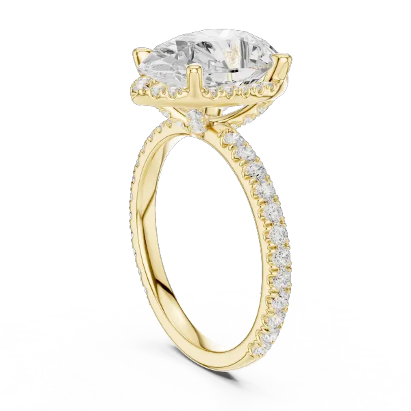 Pear Cut Hidden Halo Engagement Ring with Pavé Band in 14K Yellow Gold