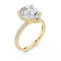 Pear Cut Hidden Halo Engagement Ring with Pavé Band in 14K Yellow Gold