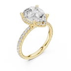 Pear Cut Hidden Halo Engagement Ring with Pavé Band in 14K Yellow Gold