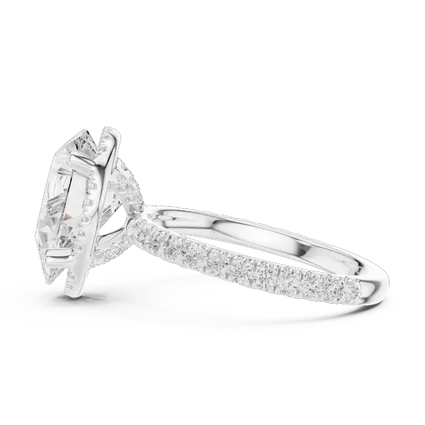 Pear Cut Hidden Halo Engagement Ring with Pavé Band in 14K Yellow Gold