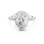 Pear Cut Hidden Halo Engagement Ring with Pavé Band in 14K Yellow Gold