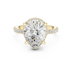 Pear Cut Hidden Halo Engagement Ring with Pavé Band in 14K Yellow Gold