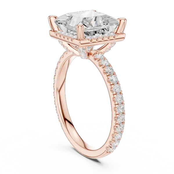Princess Cut Hidden Halo Engagement Ring with Pavé Band in 14K White Gold