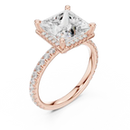 Princess Cut Hidden Halo Engagement Ring with Pavé Band in 14K White Gold