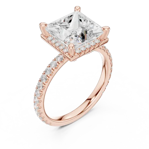Princess Cut Hidden Halo Engagement Ring with Pavé Band in 14K White Gold