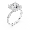 Princess Cut Hidden Halo Engagement Ring with Pavé Band in 14K White Gold