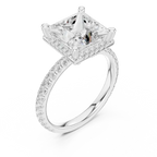 Princess Cut Hidden Halo Engagement Ring with Pavé Band in 14K White Gold