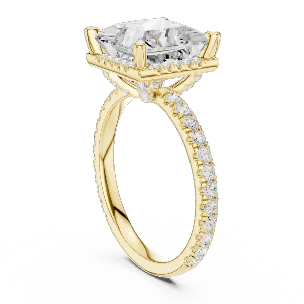 Princess Cut Hidden Halo Engagement Ring with Pavé Band in 14K White Gold