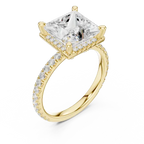 Princess Cut Hidden Halo Engagement Ring with Pavé Band in 14K White Gold