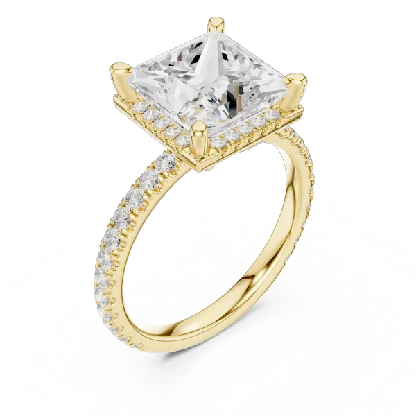 Princess Cut Hidden Halo Engagement Ring with Pavé Band in 14K White Gold
