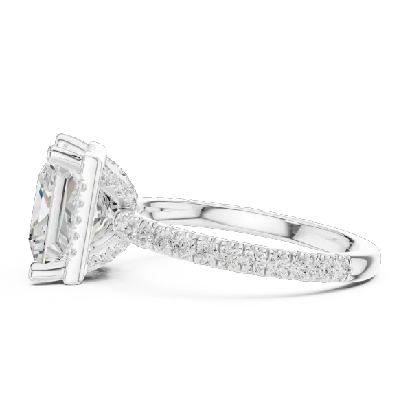 Princess Cut Hidden Halo Engagement Ring with Pavé Band in 14K White Gold