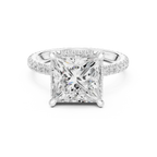 Princess Cut Hidden Halo Engagement Ring with Pavé Band in 14K White Gold