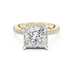 Princess Cut Hidden Halo Engagement Ring with Pavé Band in 14K White Gold