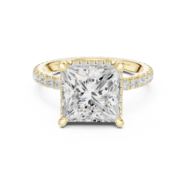 Princess Cut Hidden Halo Engagement Ring with Pavé Band in 14K White Gold