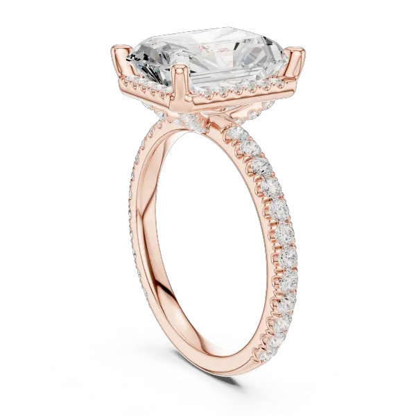 14K White Gold Radiant Cut  Ring with Delicate Hidden Halo Detail