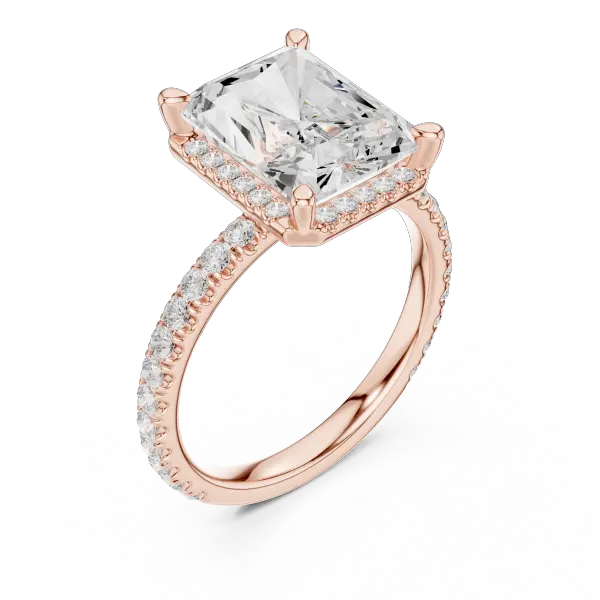 14K White Gold Radiant Cut  Ring with Delicate Hidden Halo Detail