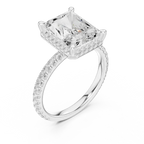 14K White Gold Radiant Cut  Ring with Delicate Hidden Halo Detail