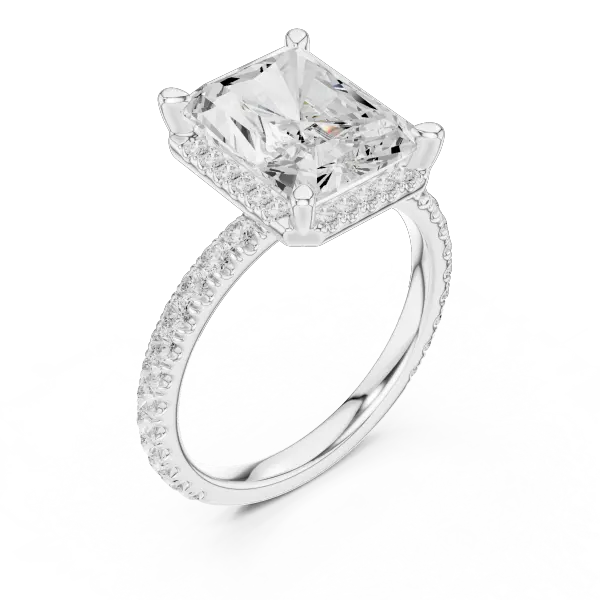 14K White Gold Radiant Cut  Ring with Delicate Hidden Halo Detail