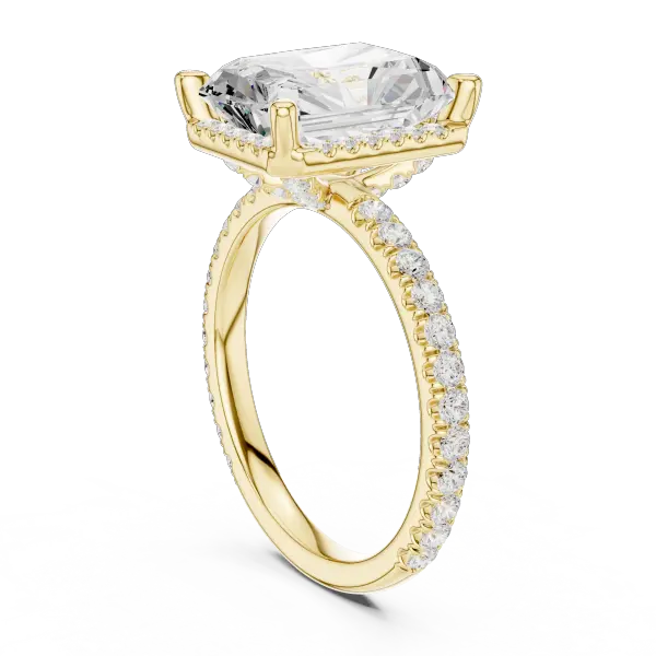 14K White Gold Radiant Cut  Ring with Delicate Hidden Halo Detail