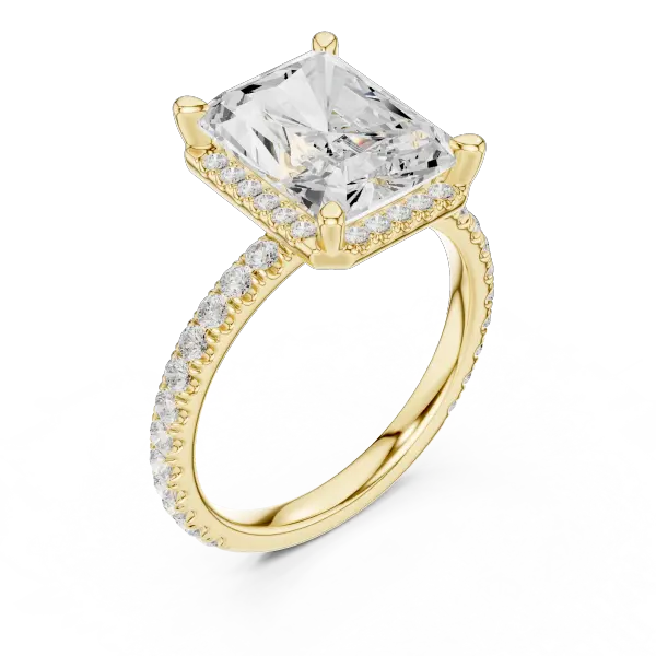 14K White Gold Radiant Cut  Ring with Delicate Hidden Halo Detail