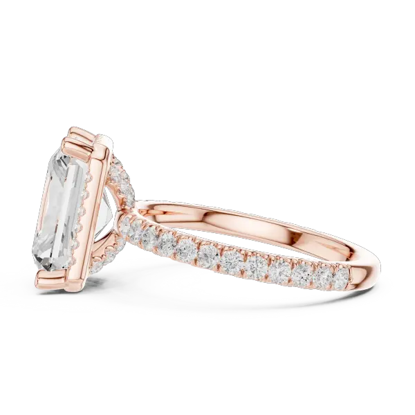 14K White Gold Radiant Cut  Ring with Delicate Hidden Halo Detail