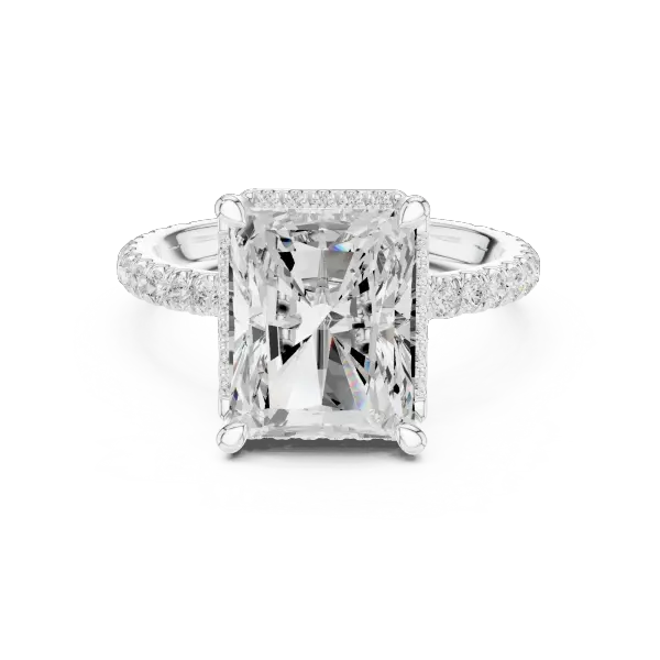 14K White Gold Radiant Cut  Ring with Delicate Hidden Halo Detail