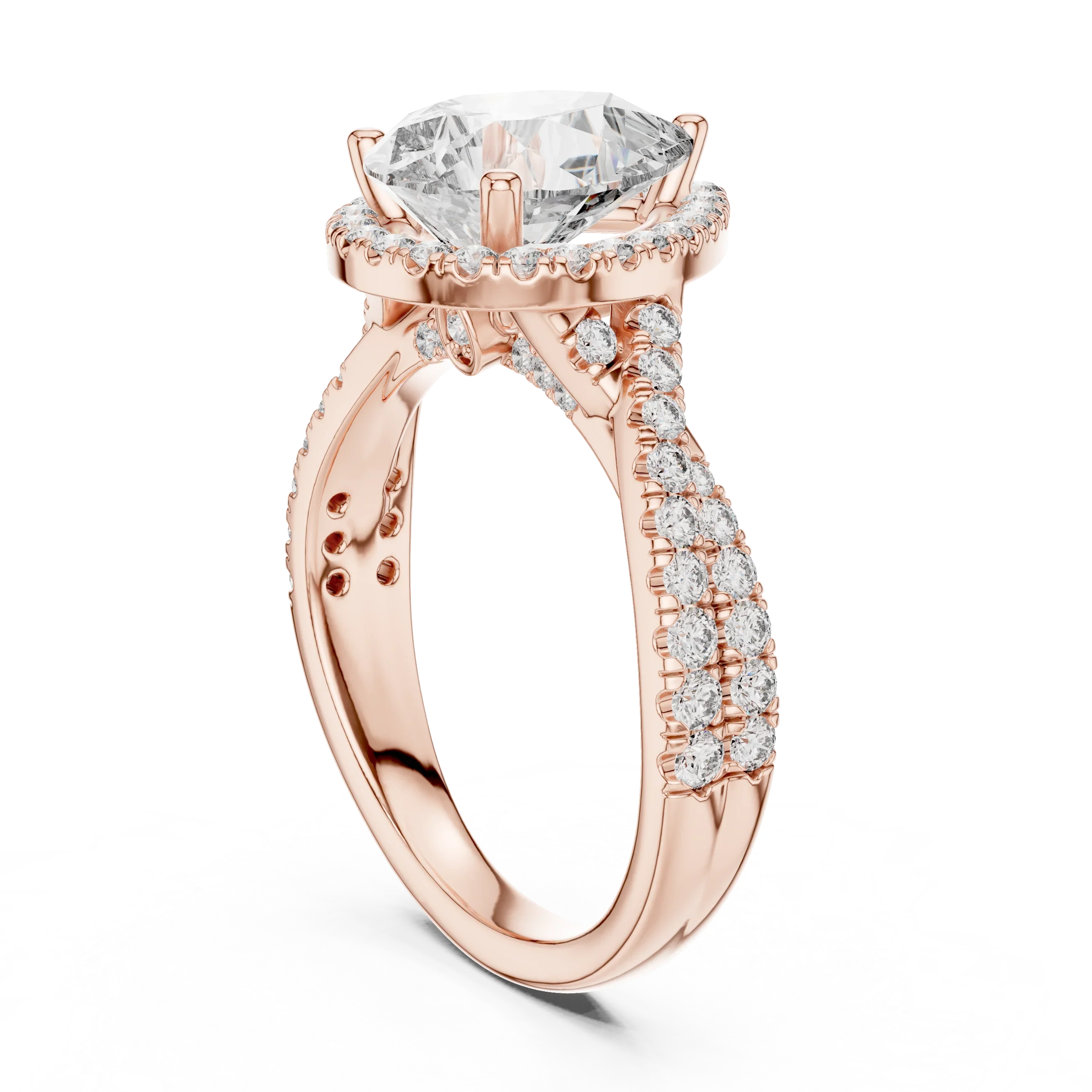 Halo Pear Lab Diamond Engagement Ring 3.16 CT Twisted Band