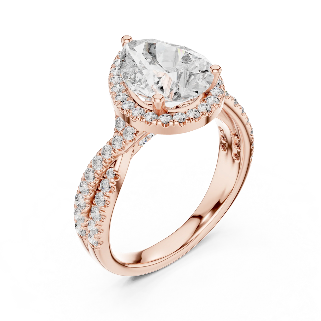 Halo Pear Lab Diamond Engagement Ring 3.16 CT Twisted Band