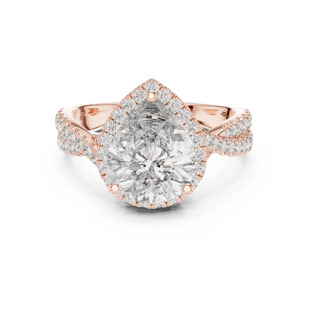 Halo Pear Lab Diamond Engagement Ring 3.16 CT Twisted Band
