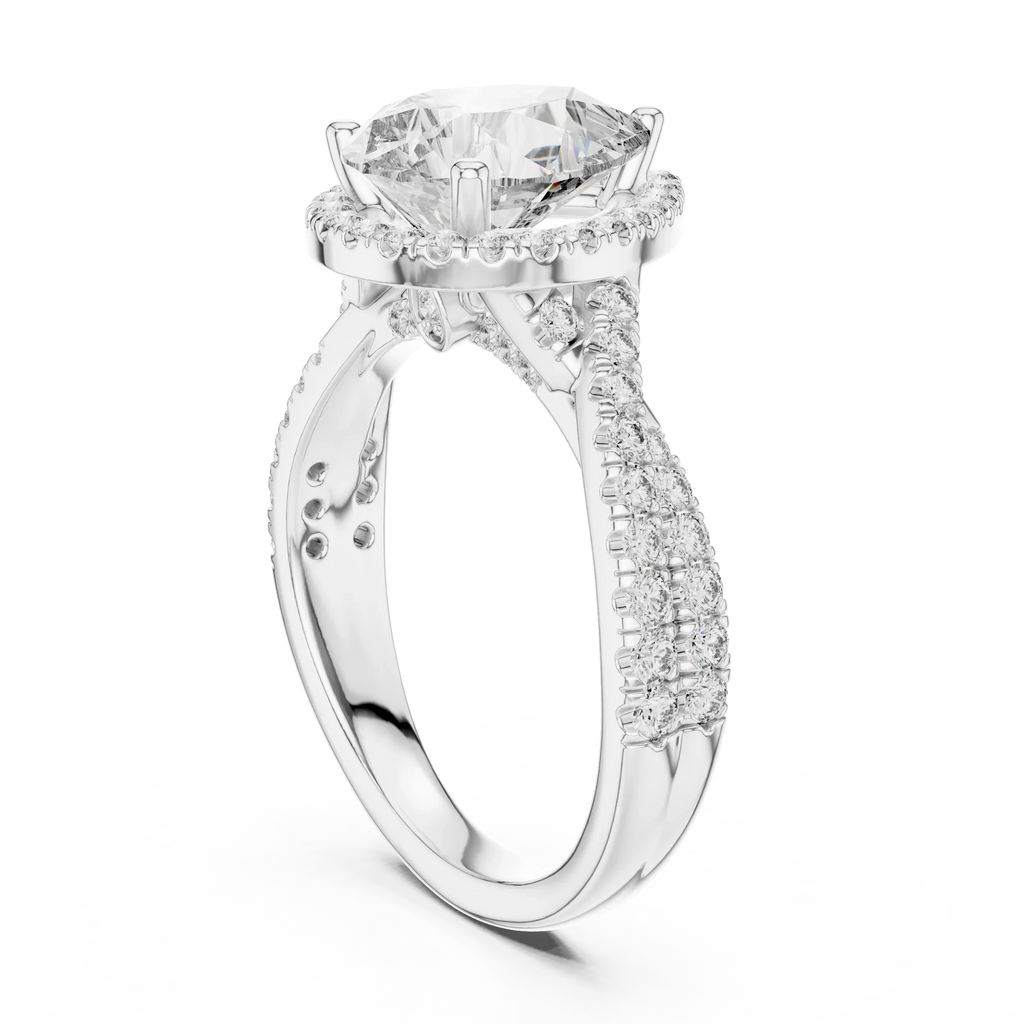 Halo Pear Lab Diamond Engagement Ring 3.16 CT Twisted Band