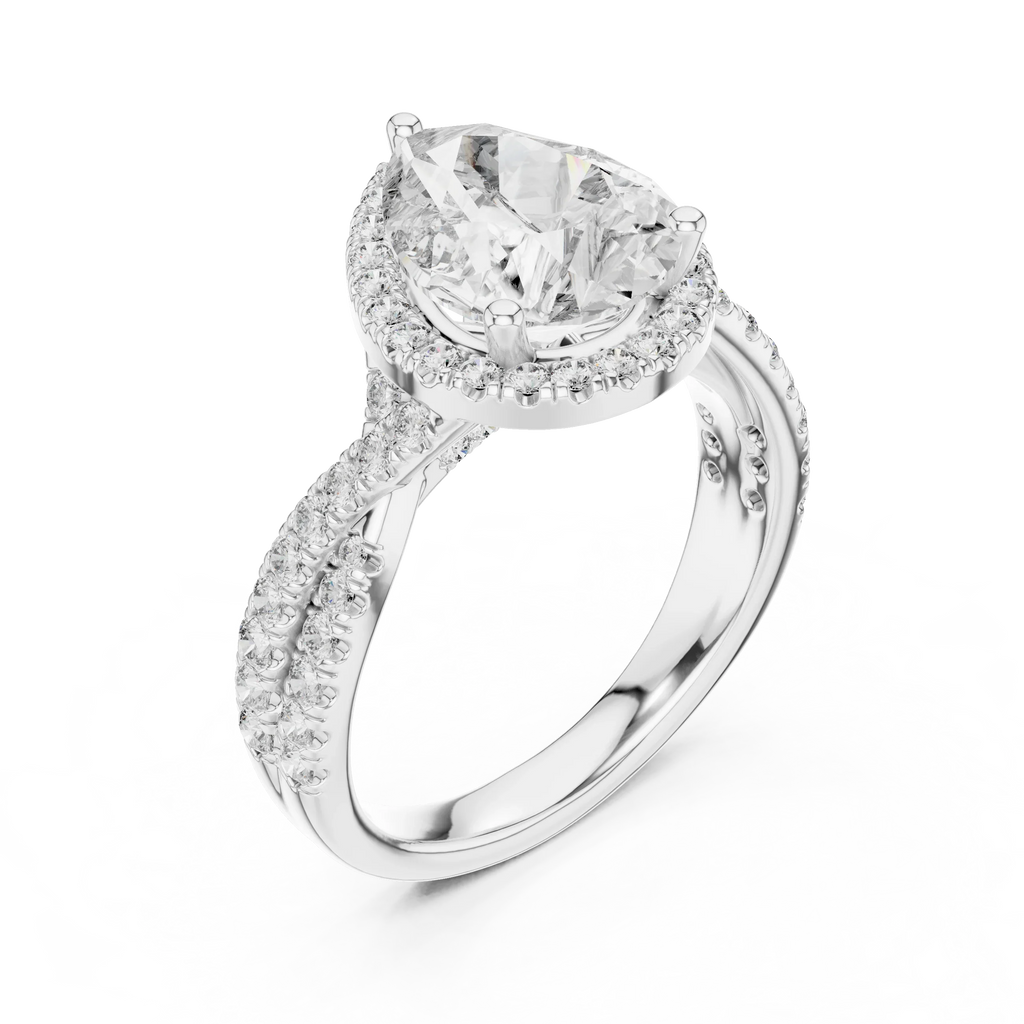 Halo Pear Lab Diamond Engagement Ring 3.16 CT Twisted Band