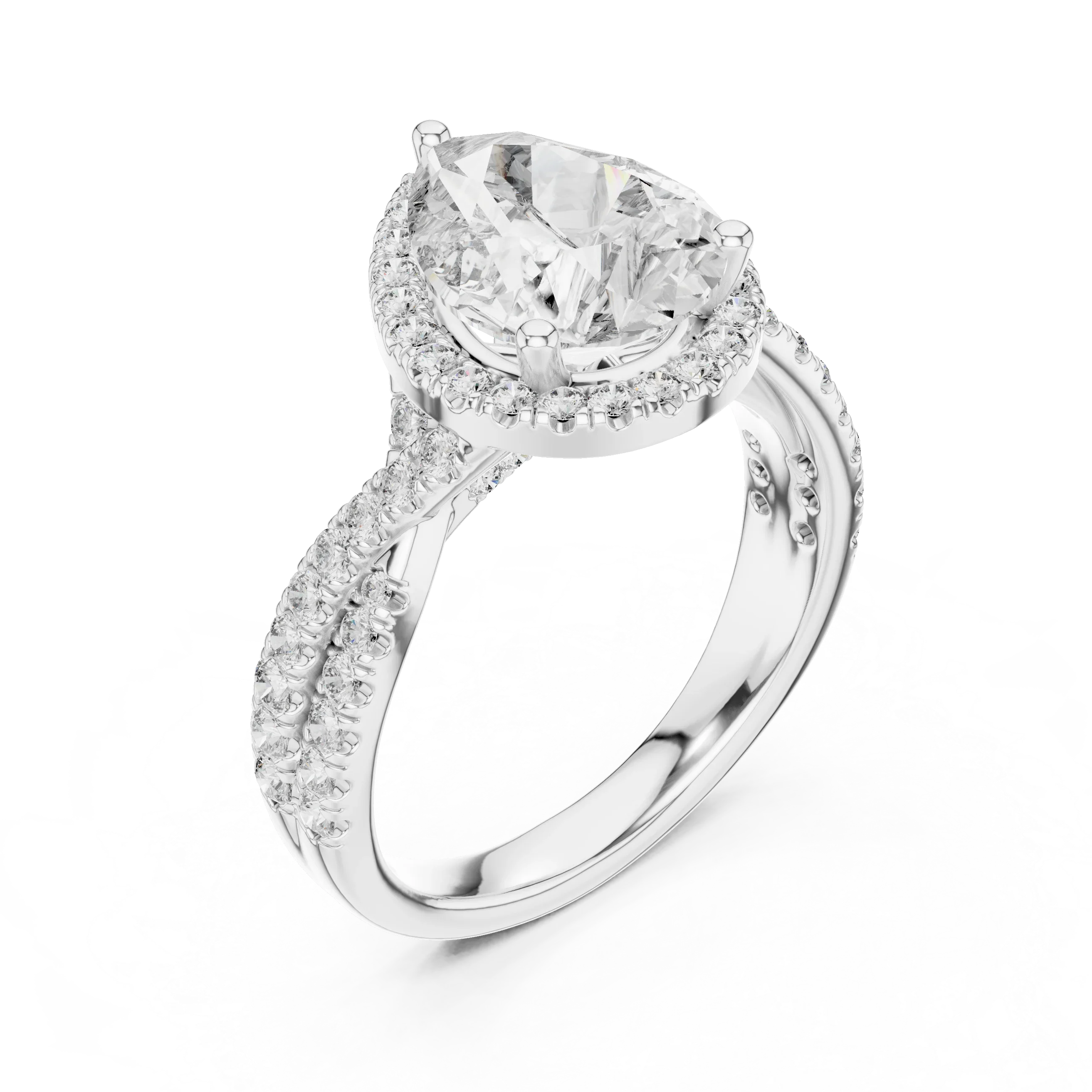 Halo Pear Lab Diamond Engagement Ring 3.16 CT Twisted Band