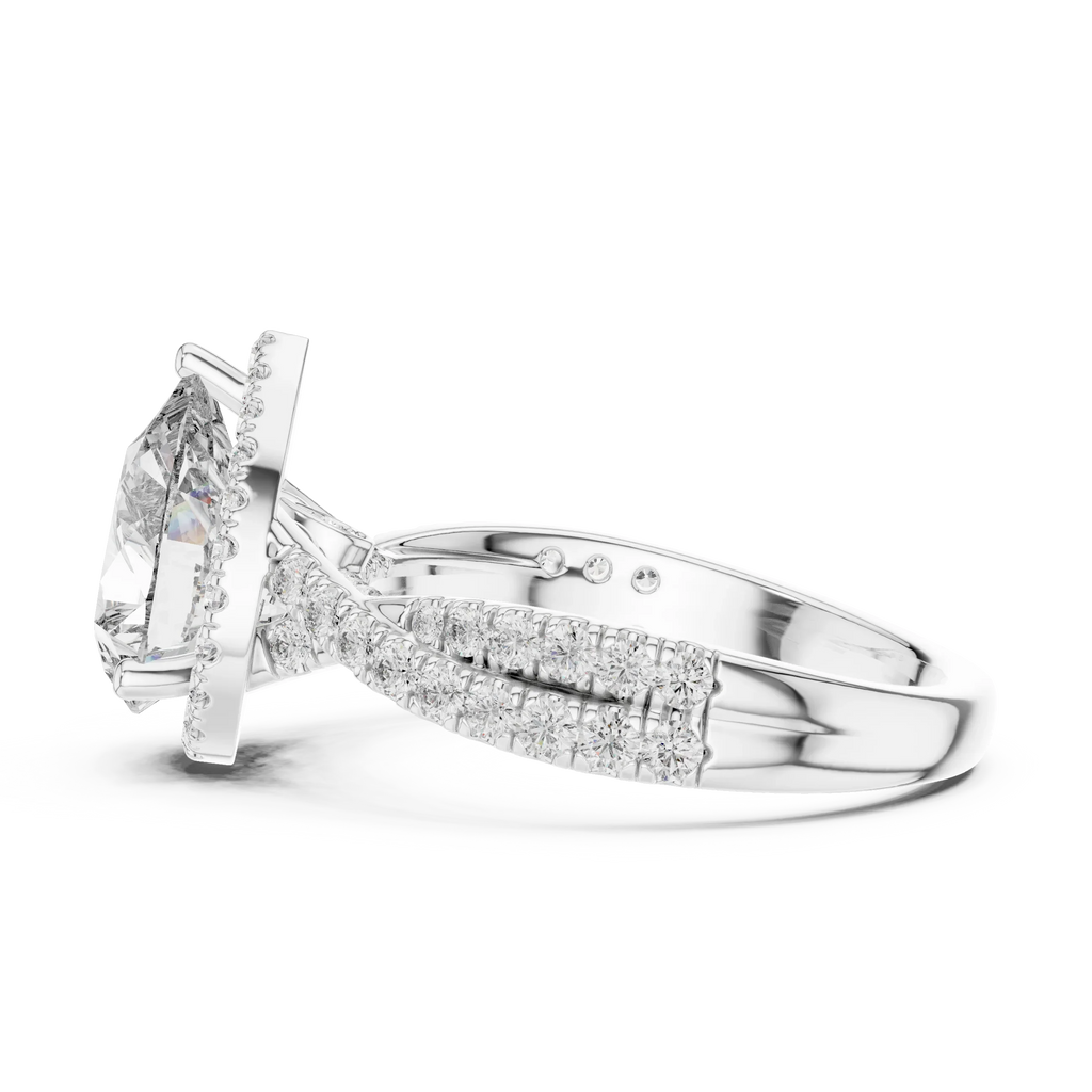 Halo Pear Lab Diamond Engagement Ring 3.16 CT Twisted Band