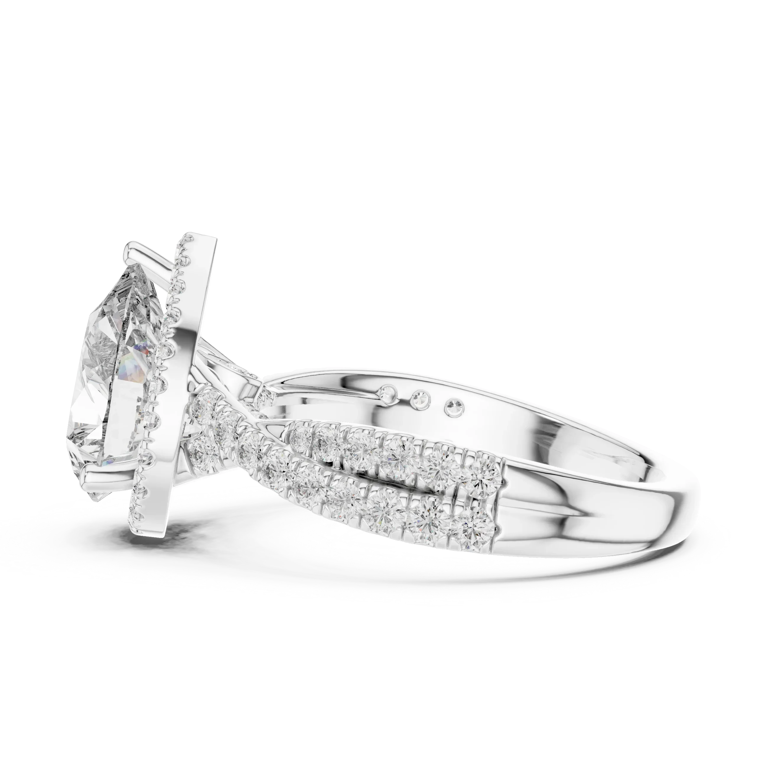 Halo Pear Lab Diamond Engagement Ring 3.16 CT Twisted Band