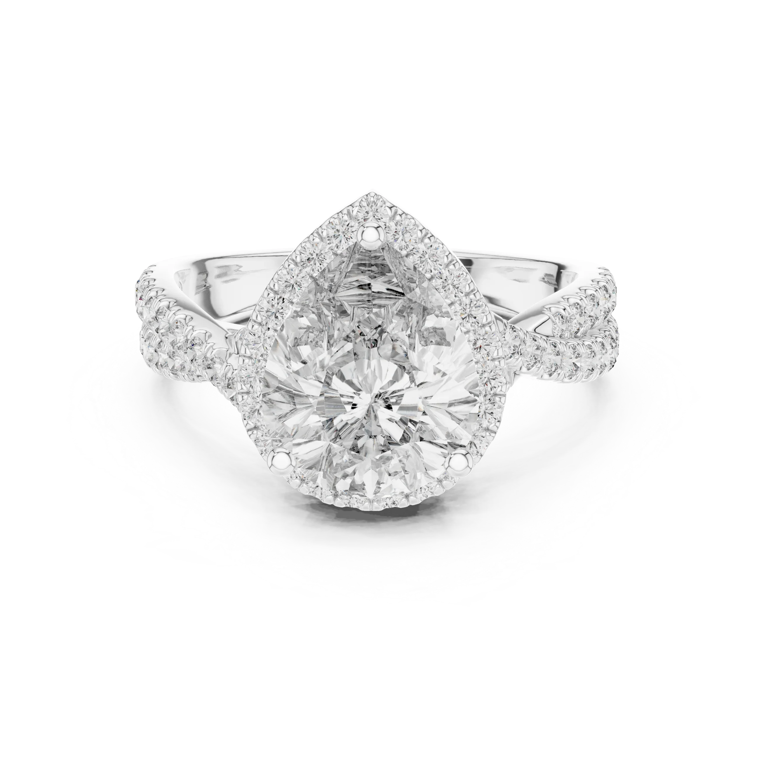 Halo Pear Lab Diamond Engagement Ring 3.16 CT Twisted Band