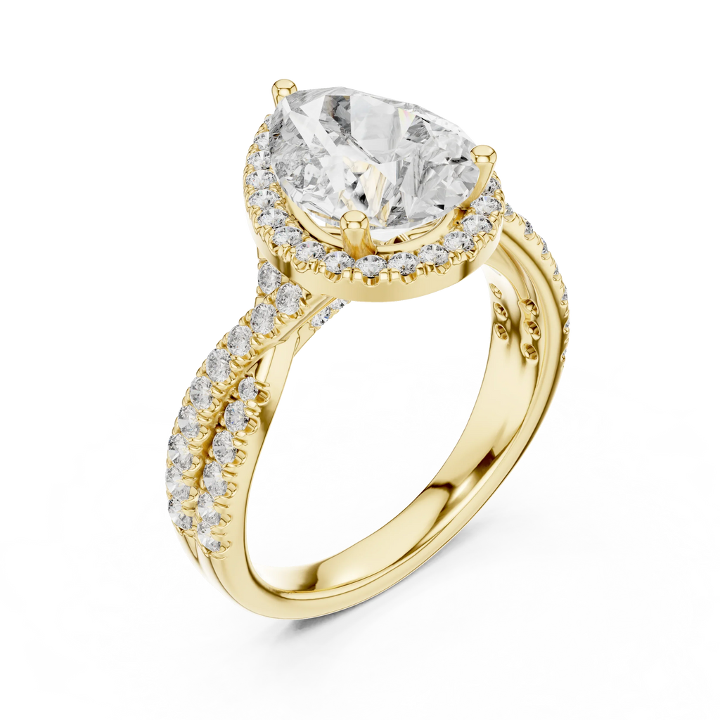 Halo Pear Lab Diamond Engagement Ring 3.16 CT Twisted Band