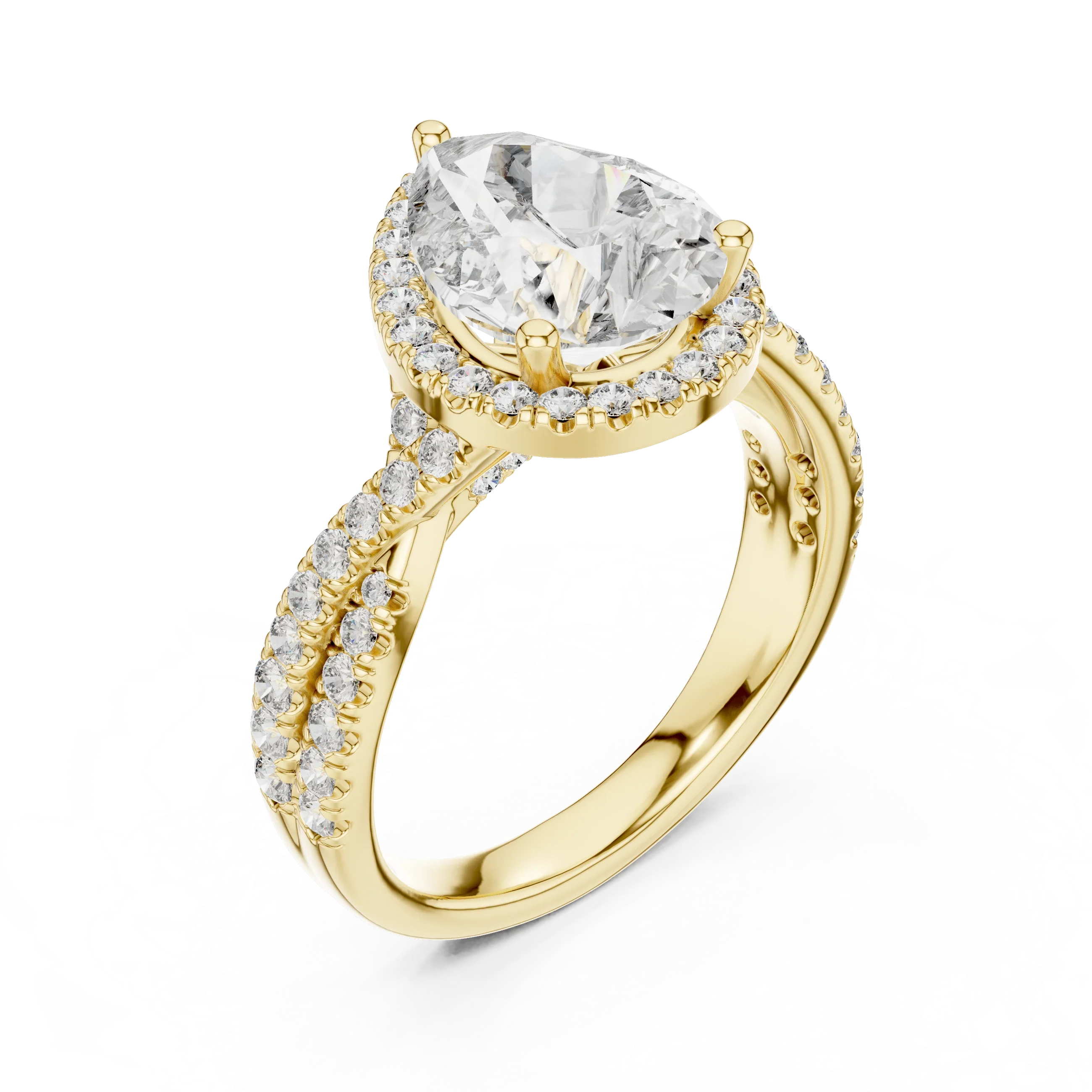 Halo Pear Lab Diamond Engagement Ring 3.16 CT Twisted Band