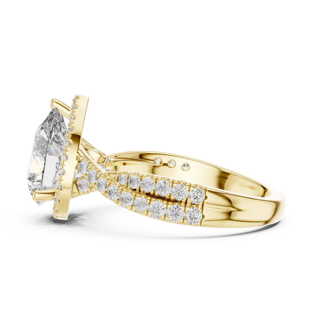 Halo Pear Lab Diamond Engagement Ring 3.16 CT Twisted Band