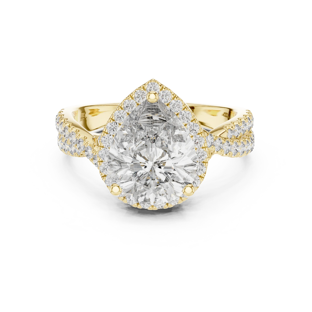 Halo Pear Lab Diamond Engagement Ring 3.16 CT Twisted Band