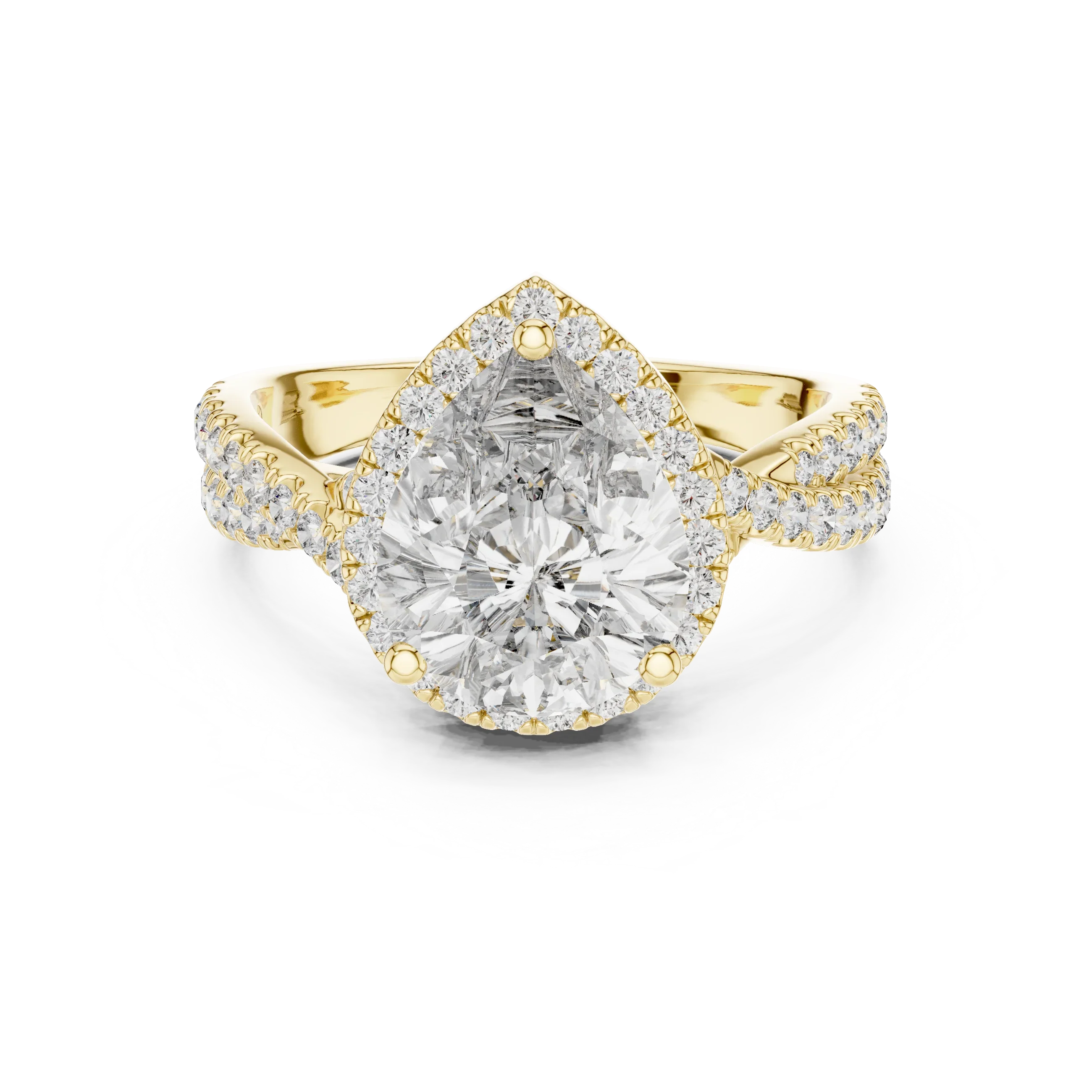 Halo Pear Lab Diamond Engagement Ring 3.16 CT Twisted Band