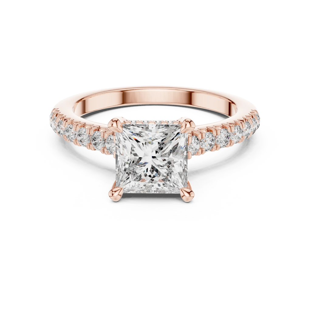 14K Gold Princess Cut Handcrafted VVS1 Lab Grown Engagement Ring 2.25 CT