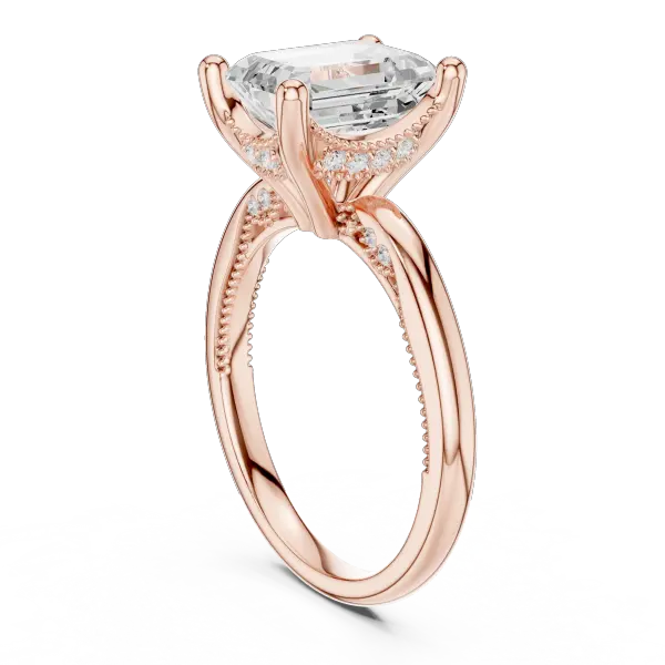 Moissanite 10K Rose Gold Emerald Cut Diamond Engagement Ring