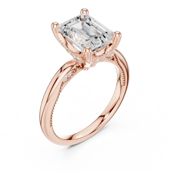 Moissanite 10K Rose Gold Emerald Cut Diamond Engagement Ring