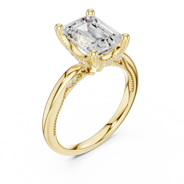 Moissanite 10K Rose Gold Emerald Cut Diamond Engagement Ring