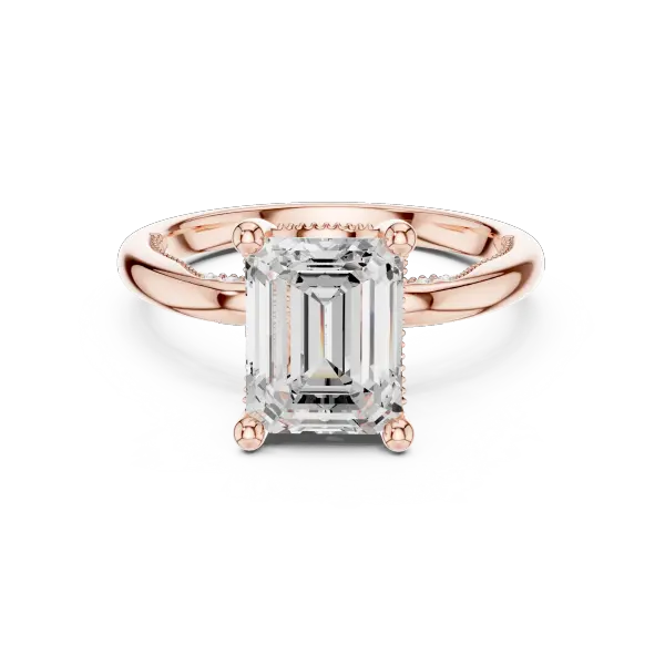 Moissanite 10K Rose Gold Emerald Cut Diamond Engagement Ring