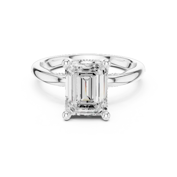 Moissanite 10K Rose Gold Emerald Cut Diamond Engagement Ring